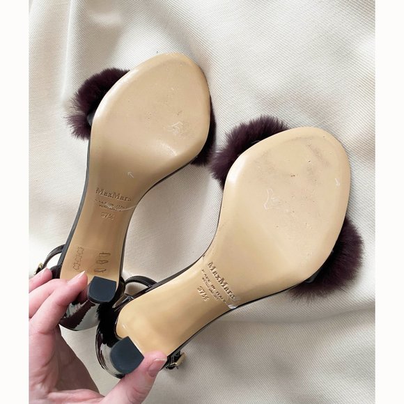 Max Mara Plum/Brown Sandals with Fur, Size 37.5. Fits like a 7.5/8 - Picture 6 of 9